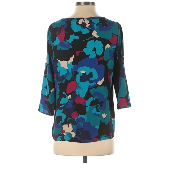 DANA BUCHMAN BRIGHT FLORAL LONG SLEEVED BLOUSE, SIZE SMALL - Picture 2 of 2